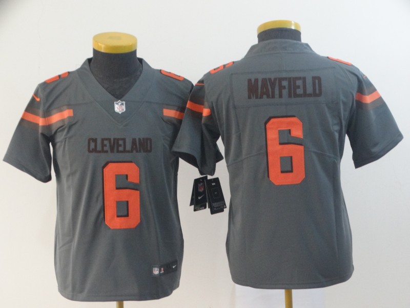 Youth Cleveland Browns #6 Mayfield Nike grey Limited NFL Jerseys